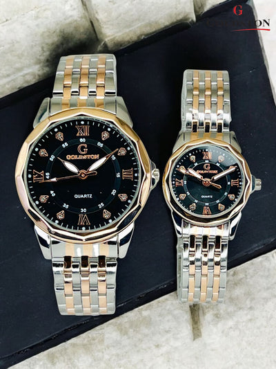 Two Tone Silver & Rose Gold Couple Watch Set –  Water Resistant
