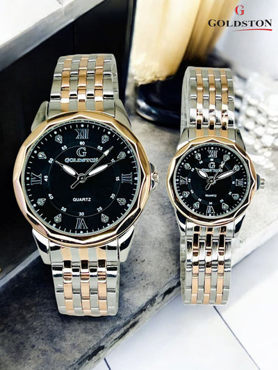 Two Tone Silver & Rose Gold Couple Watch Set –  Water Resistant