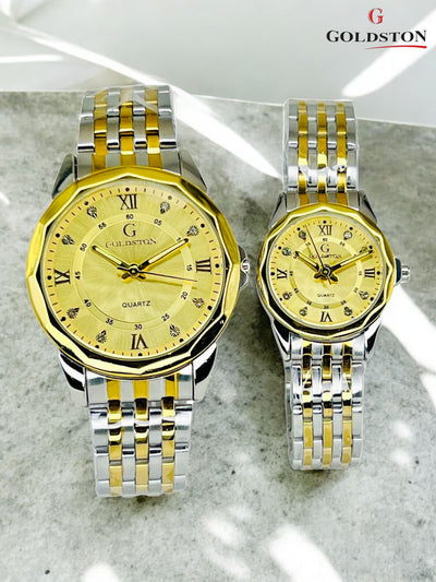 Two Tone Silver & Gold Couple Watch Set – Water Resistant