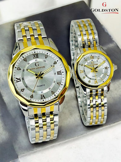 Two Tone Silver & Gold Couple Watch Set – Water Resistant