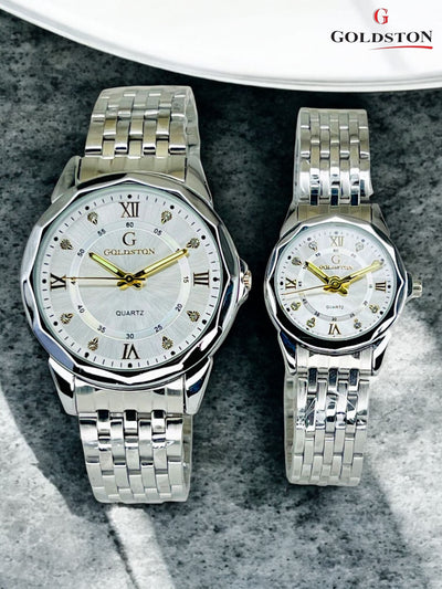 Elegant Silver Couple Watch Set – Timeless Design| Water Resistance