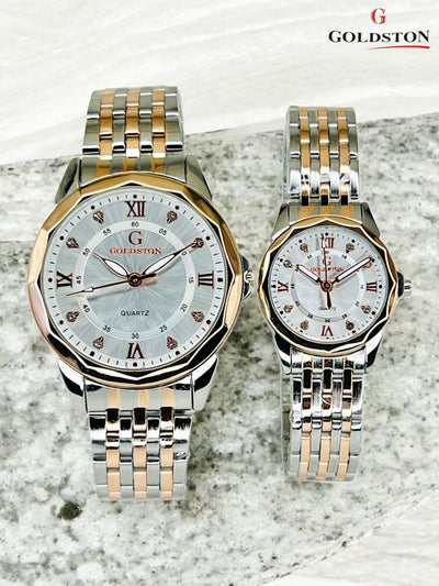 Two Tone Silver & Rose Gold Couple Watch Set –  Water Resistant