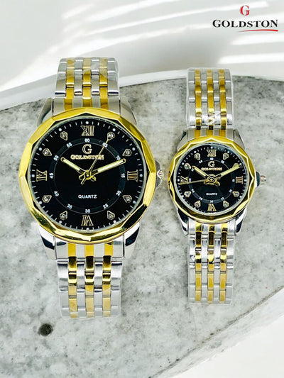 Two Tone Silver & Gold Couple Watch Set – Water Resistant