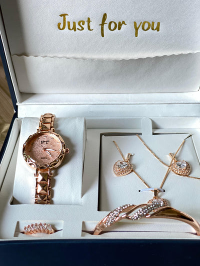 Women's Watch & Jewelry Set with Stone-Heart Design –  Gift Set