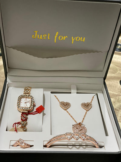 Rose Gold Heart-Shaped Women’s Watch & Jewelry Gift Set