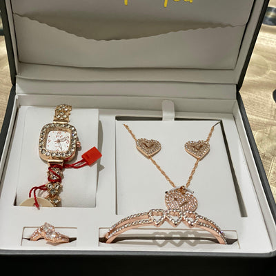 Rose Gold Heart-Shaped Women’s Watch & Jewelry Gift Set