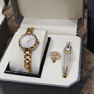 Elegant Women’s Watch, Bracelet & Ring Set