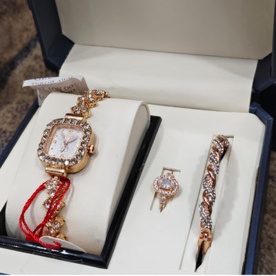 Chic Women's Watch, Bracelet & Ring Set | 3-Piece Combo