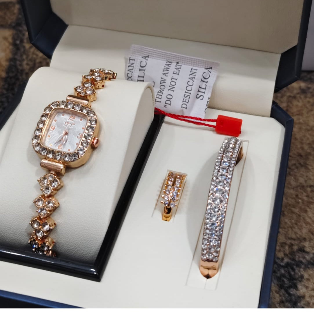 Elegant 3-Piece Women’s Jewelry & Watch Set