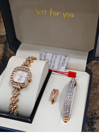 Elegant 3-Piece Women’s Jewelry & Watch Set