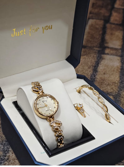 Classic 3-Piece Watch & Jewelry Set for Women