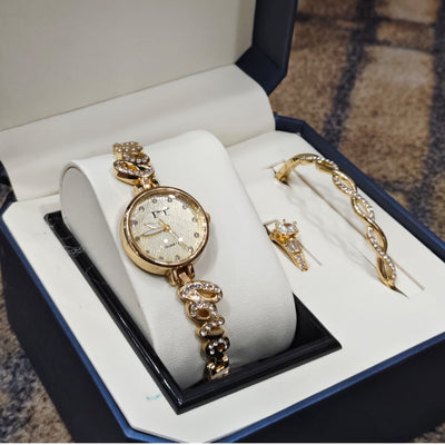 Classic 3-Piece Watch & Jewelry Set for Women