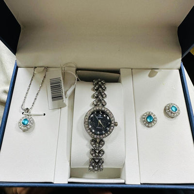 Sparkling Women’s Set – Watch, Stone Earrings & Necklace